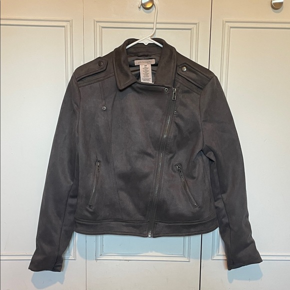 Philosophy Jackets & Blazers - Philosophy Asymmetric Zip Faux Suede Moto Gray Cropped Jacket